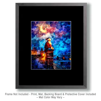 Impressionist Santa Claus on Roof Christmas Art Print - 8"x10" Artwork