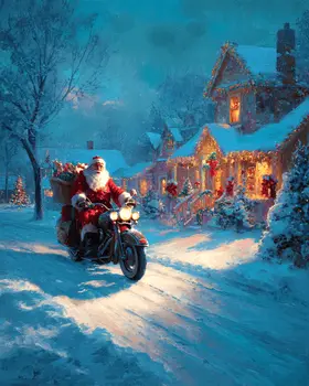 Santa Claus on a Motorcycle Christmas Art Print - 8"x10" Artwork