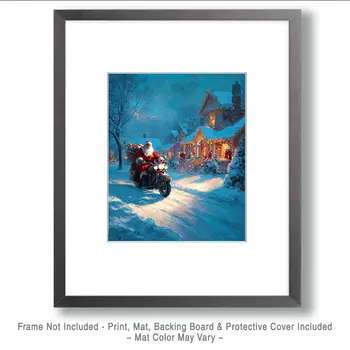 Santa Claus on a Motorcycle Christmas Art Print - 8"x10" Artwork
