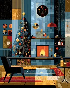 Mid-Century Modern X-mas Room Christmas Art Print - 8"x10" Artwork