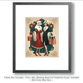 Mid-Century Modern X-mas Shoppers Christmas Art Print - 8"x10" Artwork