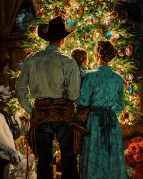 Western Family Christmas Art Print - 8"x10" Artwork