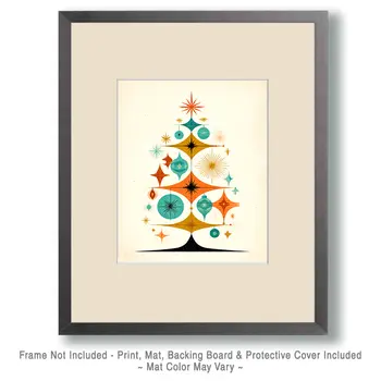 Mid-Century Modern X-Mas Tree Christmas Art Print - 8"x10" Artwork