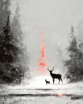 Deer Observes X-Mas Miracle Christmas Art Print - 8"x10" Artwork