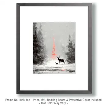 Deer Observes X-Mas Miracle Christmas Art Print - 8"x10" Artwork