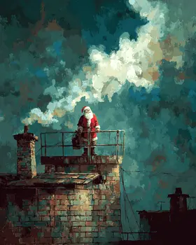 Dark Santa Claus on Roof Christmas Art Print - 8"x10" Artwork