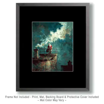 Dark Santa Claus on Roof Christmas Art Print - 8"x10" Artwork