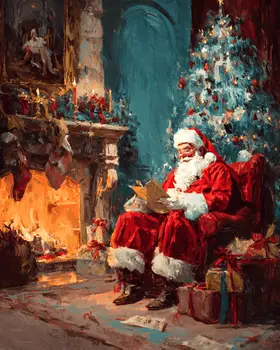 Santa Claus Reads His List Christmas Art Print - 8"x10" Artwork