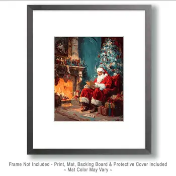 Santa Claus Reads His List Christmas Art Print - 8"x10" Artwork