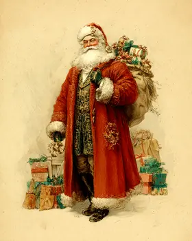 Antique Style Santa Claus Christmas Art Print - 8"x10" Artwork