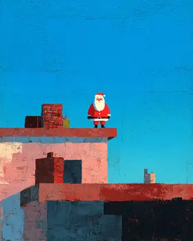Santa Claus on Roof Christmas Art Print - 8"x10" Artwork