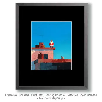 Santa Claus on Roof Christmas Art Print - 8"x10" Artwork