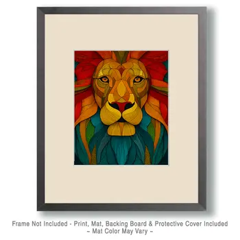 Stylized African Lion Portrait Big Cats Art Print - 8"x10" Artwork