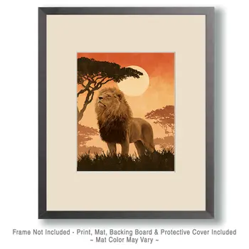 African Lion on Savannah Big Cats Art Print - 8"x10" Artwork