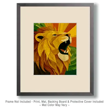 Stylized African Lion Roaring Big Cats Art Print - 8"x10" Artwork