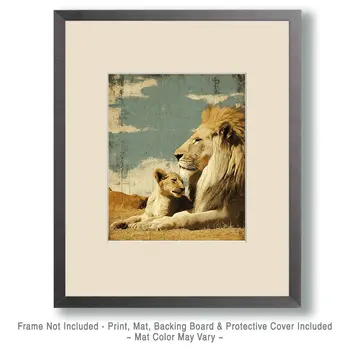 African Lion with Cub Big Cats Art Print - 8"x10" Artwork