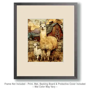 Mom and Baby Alpaca & Llama Art Print - 8"x10" Artwork