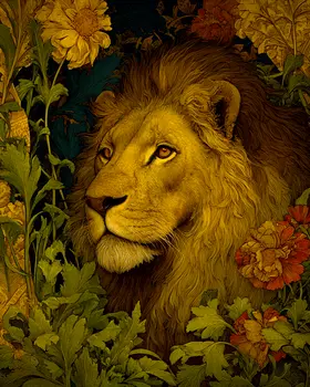 Nouveau African Lion Portrait Big Cats Art Print - 8"x10" Artwork