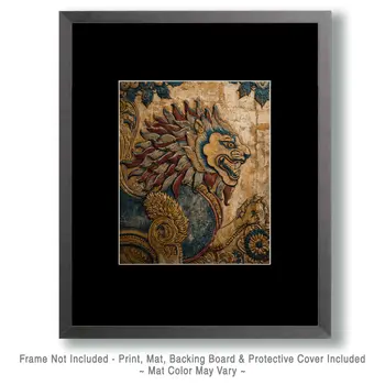 Wat Suwannaram Style African Lion Big Cats Art Print - 8"x10" Artwork