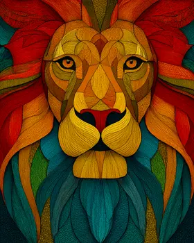 Stylized African Lion Portrait Big Cats Art Print - 8"x10" Artwork