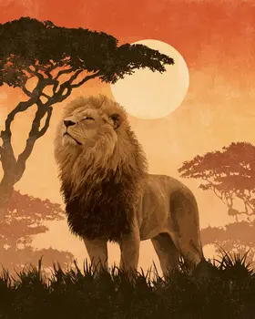 African Lion on Savannah Big Cats Art Print - 8"x10" Artwork