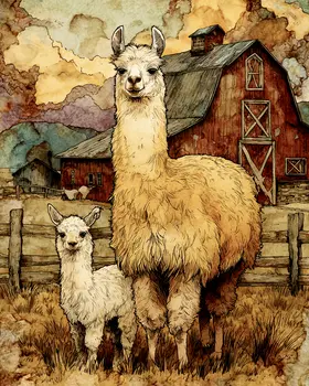 Mom and Baby Alpaca & Llama Art Print - 8"x10" Artwork