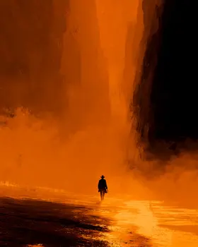 Cowboy Walking into Hell American West Art Print - 8"x10" Artwork