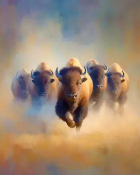 Buffalo Stampede American West Art Print - 8"x10" Artwork