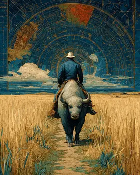 Backward Bullrider American West Art Print - 8"x10" Artwork