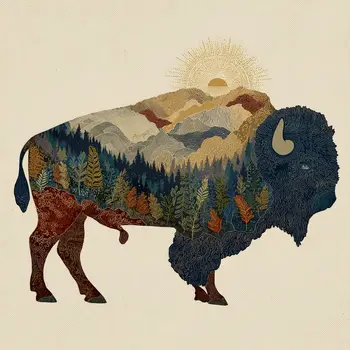 Buffalo Scene American West Art Print - 8"x10" Artwork