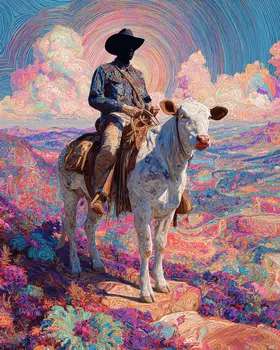 Cowboy on Young Steer American West Art Print - 8"x10" Artwork
