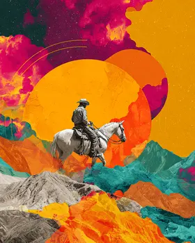 Abstract Cowboy Sunset American West Art Print - 8"x10" Artwork
