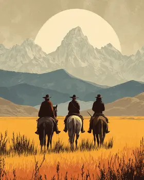 Three Cowboys Ride Off American West Art Print - 8"x10" Artwork
