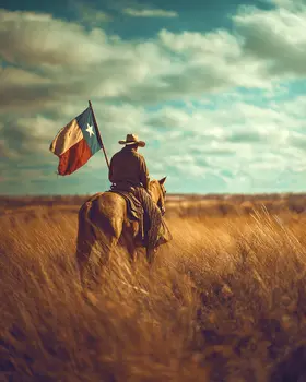 Rider with Texas Flag American West Art Print - 8"x10" Artwork