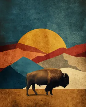 70's Modern Buffalo American West Art Print - 8"x10" Artwork