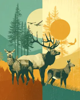 Vintage Abstract Western Wildlife American West Art Print - 8"x10" Artwork