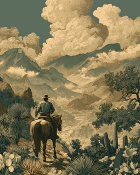Antique Style Cowboy Landscape American West Art Print - 8"x10" Artwork
