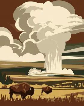 Buffalo & Geyser American West Art Print - 8"x10" Artwork