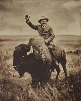 Roosevelt Riding a Bison American West Art Print - 8"x10" Artwork