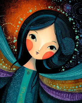 Folk Art Angel Lady - Angelic Art Print - 8"x10" Artwork