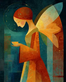 Abstract Angel Having Tea - Angelic Art Print - 8"x10" Artwork