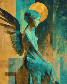 Melancholy Contemplating Angel - Angelic Art Print - 8"x10" Artwork