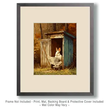 Rabbit in Outhouse Bathroom Decor Art Print - 8"x10" Artwork