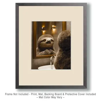 Sloth Looking in Mirror Bathroom Decor Art Print - 8"x10" Artwork