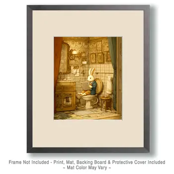 Bunny on the Loo Bathroom Decor Art Print - 8"x10" Artwork
