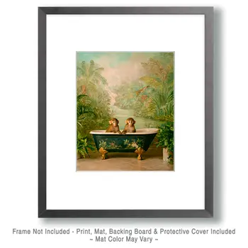 Baby Monkeys in Bathtub Bathroom Decor Art Print - 8"x10" Artwork