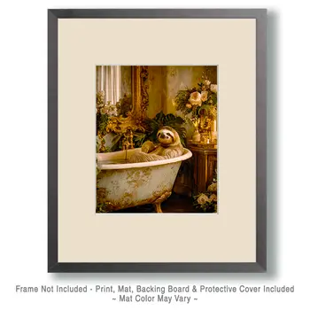 Sloth in Bathtub Bathroom Decor Art Print - 8"x10" Artwork