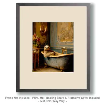 Sloth Relaxing in Bathtub Bathroom Decor Art Print - 8"x10" Artwork