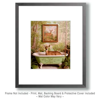 Fawn in Bathtub Bathroom Decor Art Print - 8"x10" Artwork