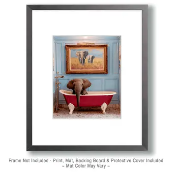Elephant in Bathtub Bathroom Decor Art Print - 8"x10" Artwork